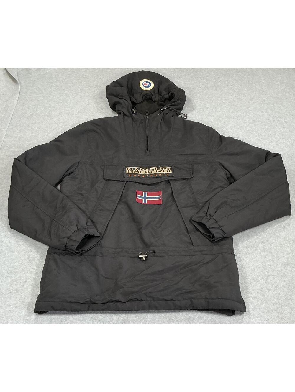 Napapijri Geographic Black Pullover Anorak Hooded Jacket Size M
